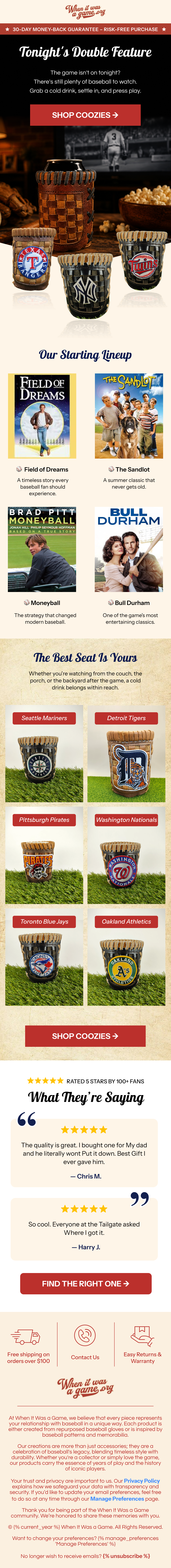 When It Was A Game: Baseball movie night email design