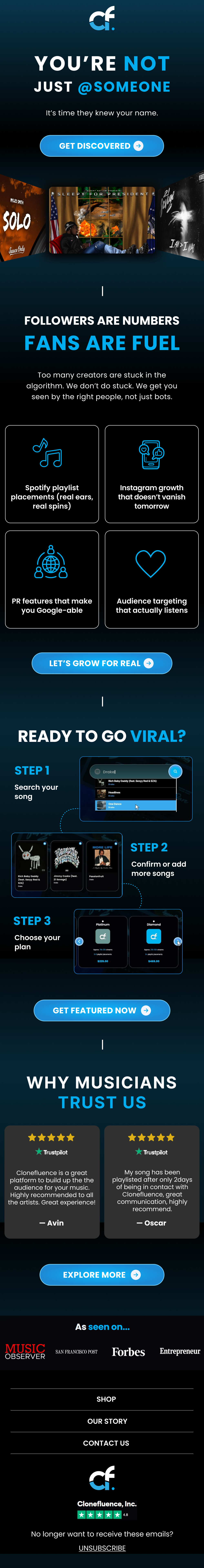 Clonefluence: Creator discovery email design